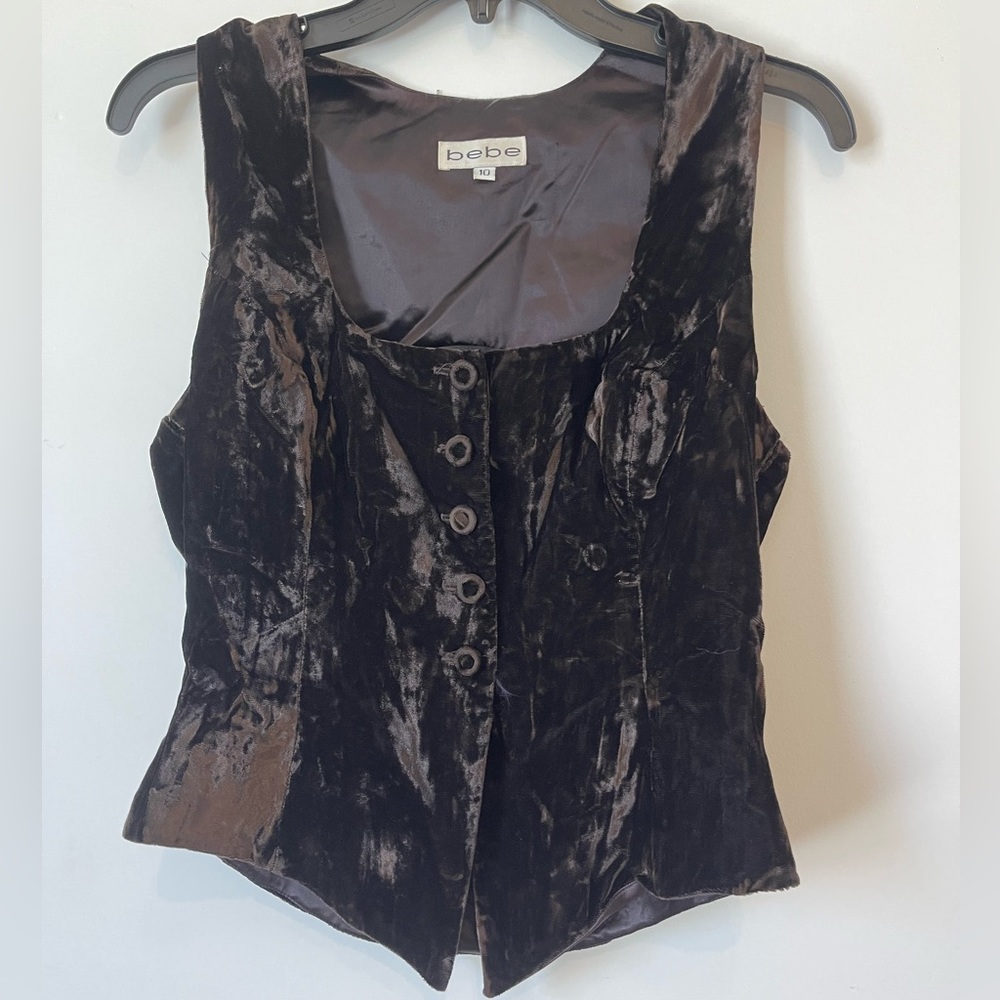 Bebe Brown Crushed Velvet Vest